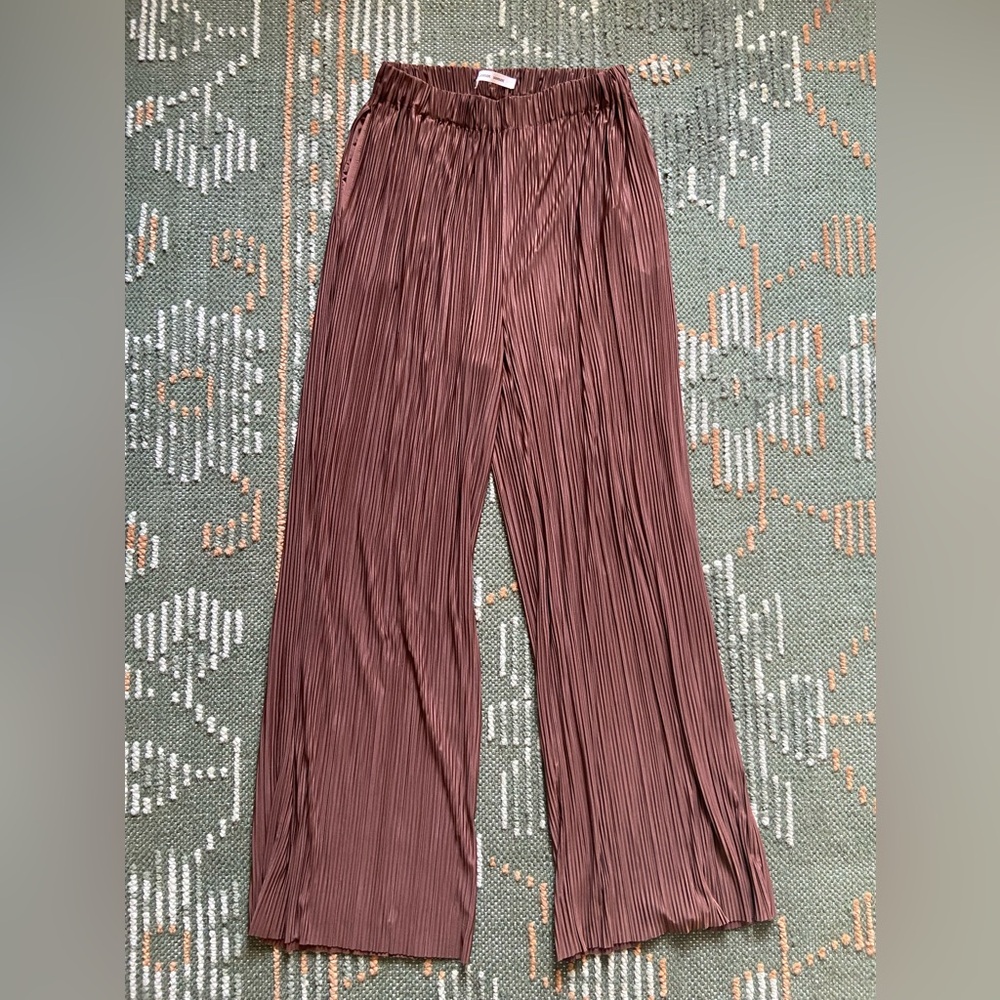 Samsøe Samsøe Uma Brown Metallic Pleated Trousers Size L